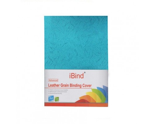 Обложка картон кожа iBind А4/100/230г  синяя (Lake blue)  (LG-08)