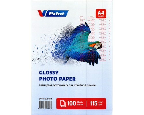 GV115-A4-100 Фотобумага для струйной печати VPRINT Глянцевая односторонняя A4*210x297мм/100л/115г (2