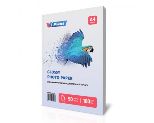GV180-A4-50 Фотобумага для струйной печати VPRINT Глянцевая односторонняя A4*210x297мм/50л/180г (36)